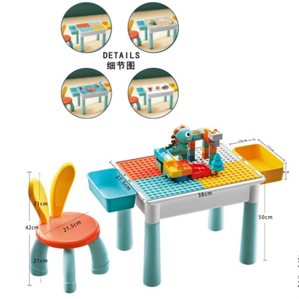 Class long table and rabit chair block table with dinosaur slide