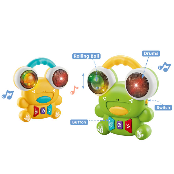 Baby lighting musical drum set two colors lovely frog plastic music toy with rolling balls