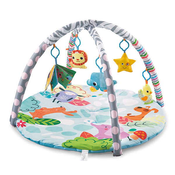 Cute animal cartoon Infant gym mat with soft toys indoor baby care crawling carpet