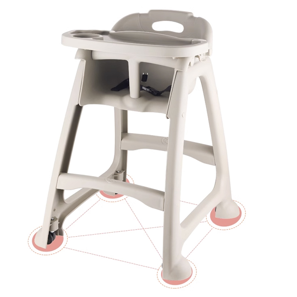 Plastic baby high chair with wheels, toddler feeding high chair for home easy to clean