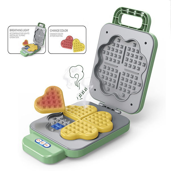 Hot Selling Kitchen Toys Appliances Change Color Waffle Maker Kit Toaster Pretend Play Food Toy Set For Kids