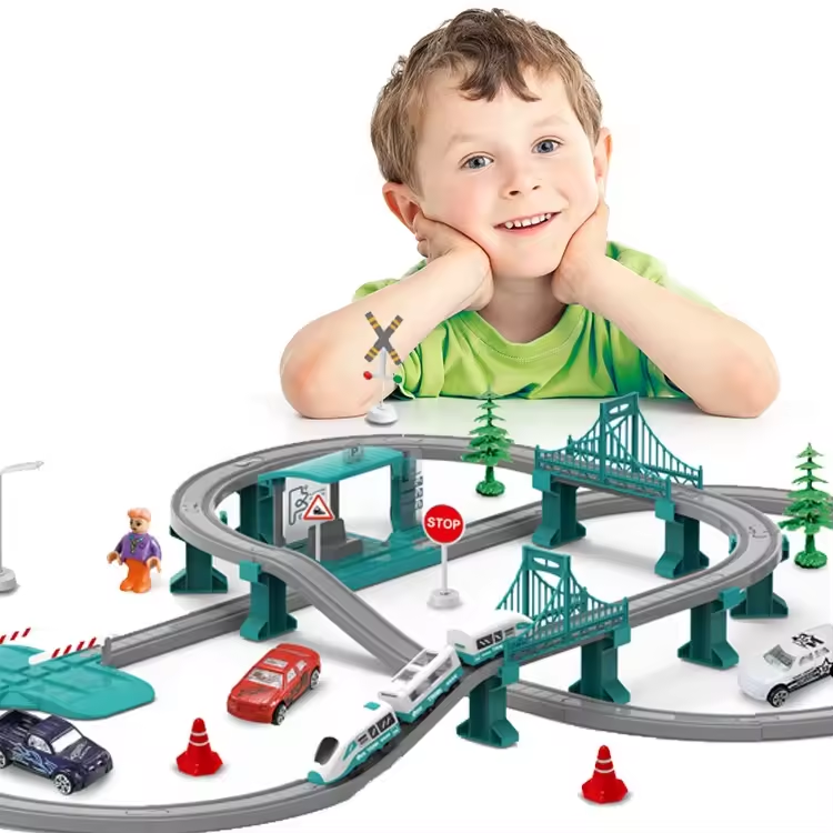 Track train toy play educational track car set for kids boys and girls