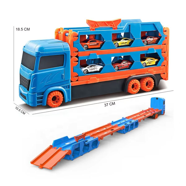 Ejection Truck Trailers Toy Container Truck Toy for Kids with Foldable Sliding Race Track Transforming car truck toy