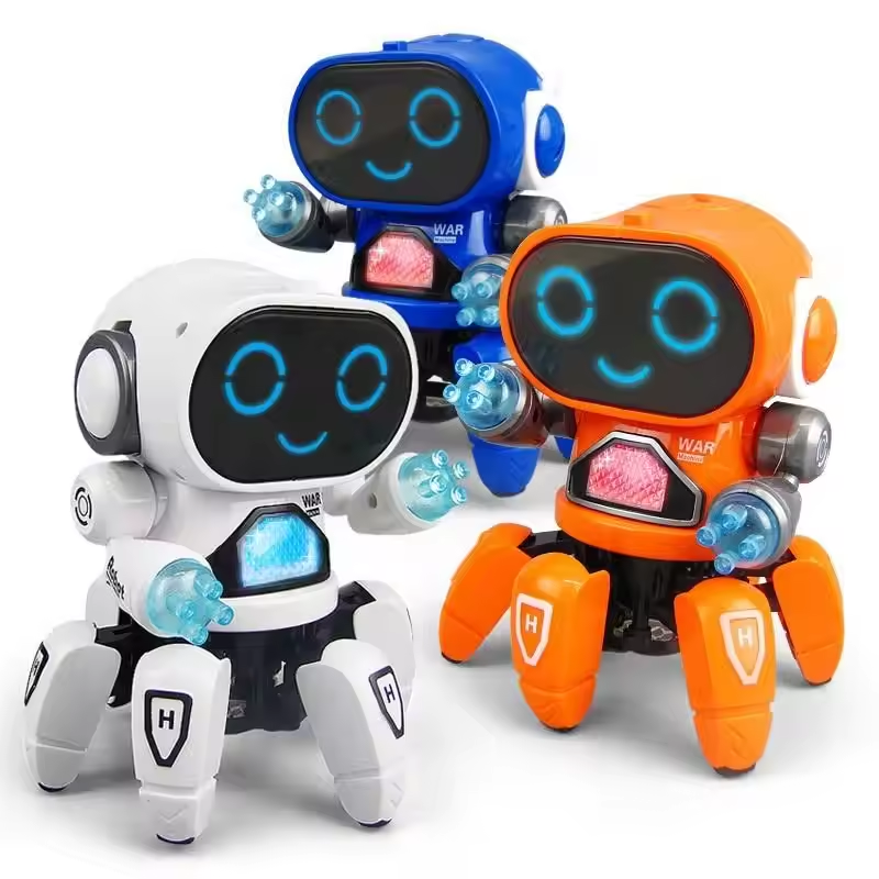 Smart Cartoon Electronic Humanoid Robot Toy Intelligent B/O Six Claws Walking Dancing Robot With Light Music