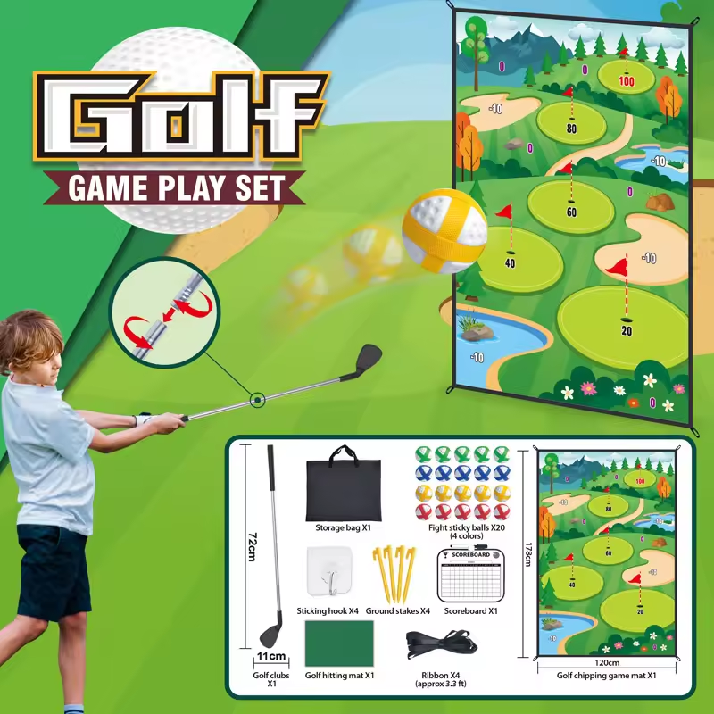 Kids Golf Set Toy Floding Metal Golf Clubs with Sticky Balls